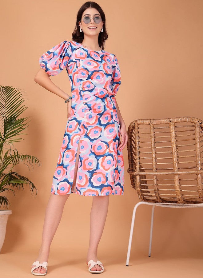 CUKOO Print Georgette A-Line Dress - Image 1
